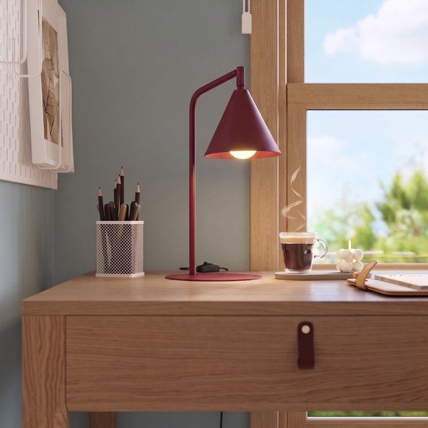Lampada da tavolo burgundy in acciaio con struttura flessibile (altezza totale 35 cm) Zylo – Sollux-image-1