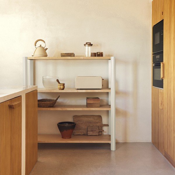 Scaffale color crema/colore naturale chiaro con effetto rovere 126x128x43 cm Bona – Teulat-image-1