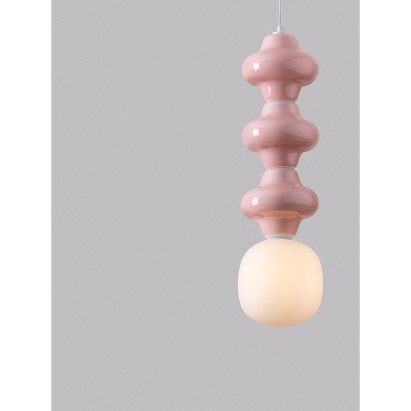 Lampadario bianco/rosa chiaro in ceramica con paralume in vetro ø 18 cm Clio – Nova Luce-image-1