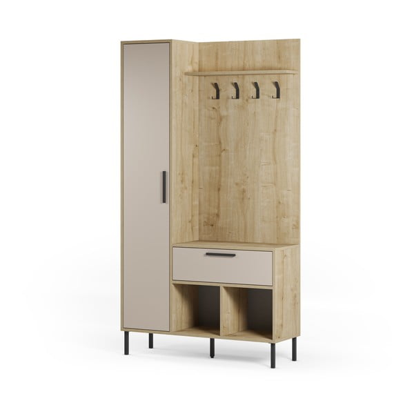 Set da ingresso effetto rovere con decoro crema-naturale 108x195x35 cm Heidy - Marckeric-image-2