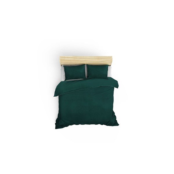 Lenzuolo matrimoniale in cotone sateen verde scuro con lenzuolo e copriletto 240x260 cm Alisa - Mijolnir-image-1