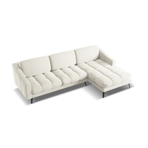 Divano angolare color crema (con penisola a destra) con rivestimento in velluto Nalu – Makamii-image-3