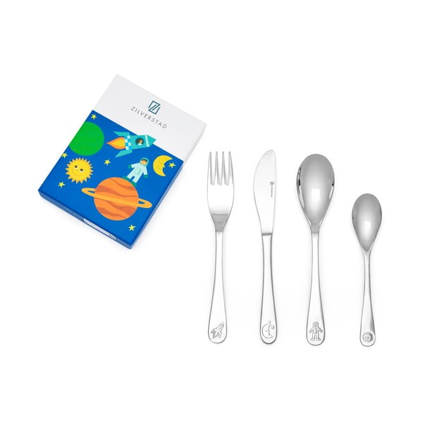 Posate per bambini in acciaio inox argento 4 pezzi Space - Zilverstad-image-3