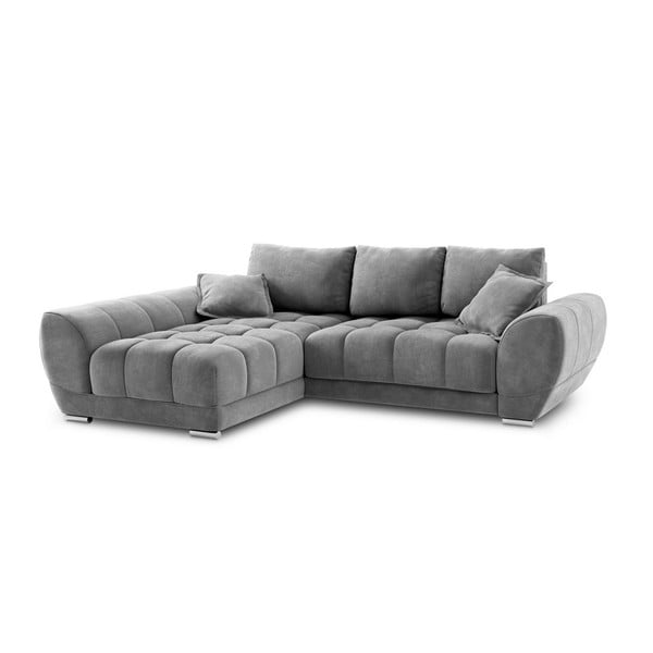 Divano letto angolare grigio con rivestimento in velluto, angolo sinistro Nuage - Windsor & Co Sofas-image-2