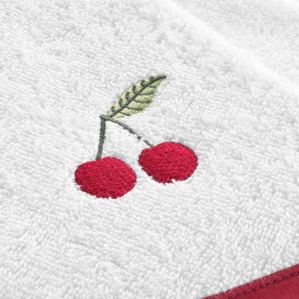 Asciugamano rosso e bianco in spugna di cotone 60 cm Cerisette - douceur d'intérieur-image-1