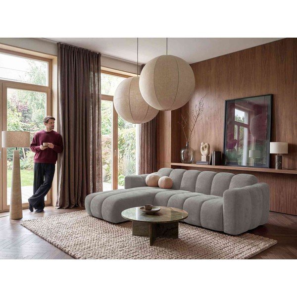 Divano angolare grigio allungabile (con penisola a sinistra) con rivestimento in ciniglia Michell – Miuform-image-1
