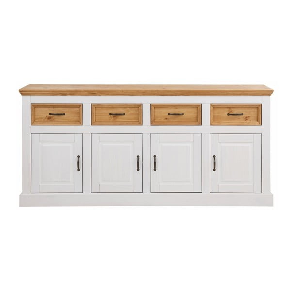 Credenza bianca a quattro ante in legno di pino massiccio con 4 cassetti Suzie - Støraa