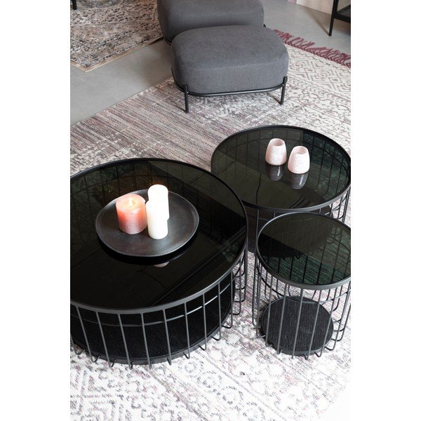 Tavolino da salotto rotondo nero con piano in vetro 80x80 cm Lance – White Label-image-3