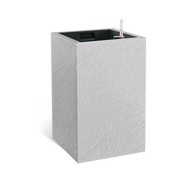 Vaso per fiori in plastica riciclata con sistema di auto-irrigazione Cubico Stone – Flower Lover