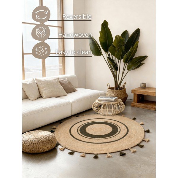 Tappeto rotondo di colore naturale in iuta reversibile/tessuto a mano ø 200 cm Basil – Hanse Home-image-2