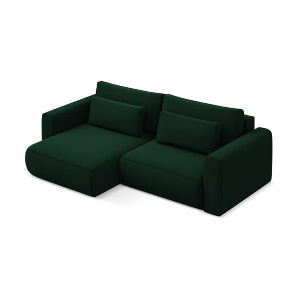 Divano angolare verde allungabile/con contenitore (con penisola a sinistra/con chaise lounge) con rivestimento in velluto Kapua – Makamii-image-2