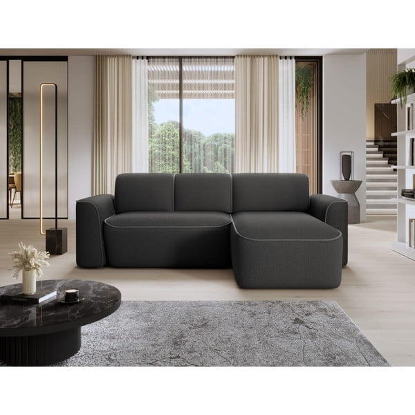 Divano angolare grigio scuro (con penisola a destra/con chaise lounge) e rivestimento in bouclé Ume – ELTAP-image-1