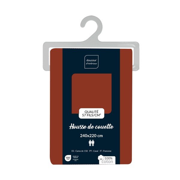 Copripiumino color mattone in cotone per letto matrimoniale/per letto esteso 240x220 cm Lina – douceur d'intérieur-image-2