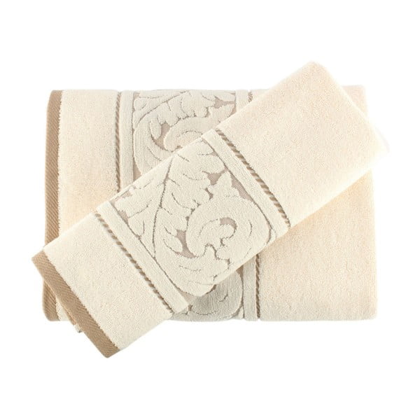 Set di asciugamani e teli da bagno in cotone crema Crema - Foutastic