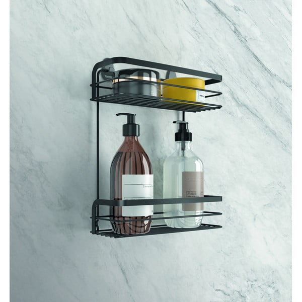 Mensola da bagno nera a due livelli Origin Lava - Metaltex-image-2