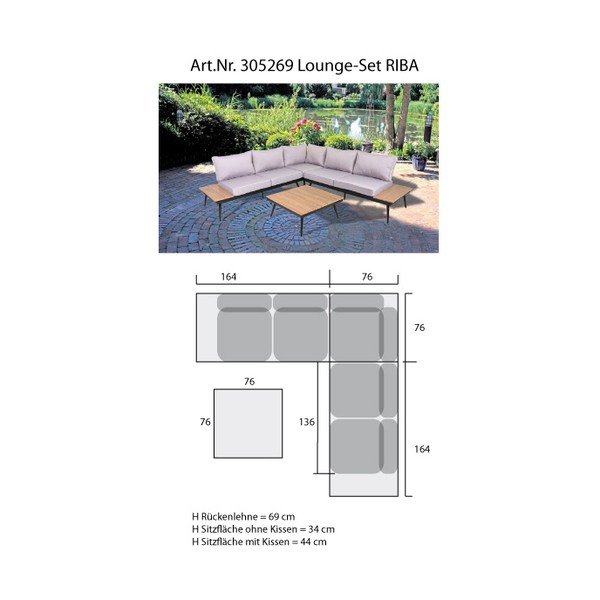 Panca da giardino con tavolo portaoggetti con dettagli in legno di eucalipto ADDU Riba - Garden Pleasure-image-1