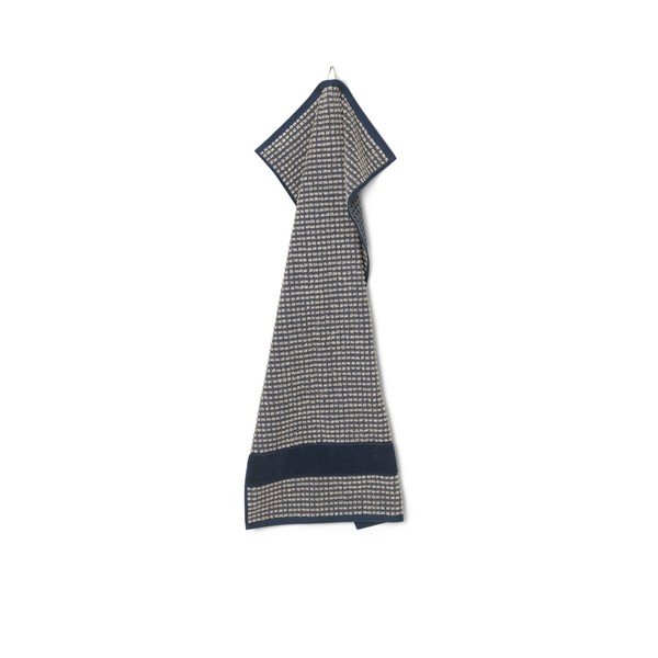 Telo da bagno in cotone biologico blu scuro e beige 70x140 cm Check - JUNA-image-3