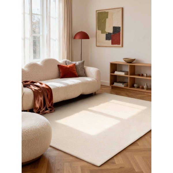 Tappeto color crema in lana tessuto a mano 200x290 cm Puristic Knots – Elle Decoration-image-1