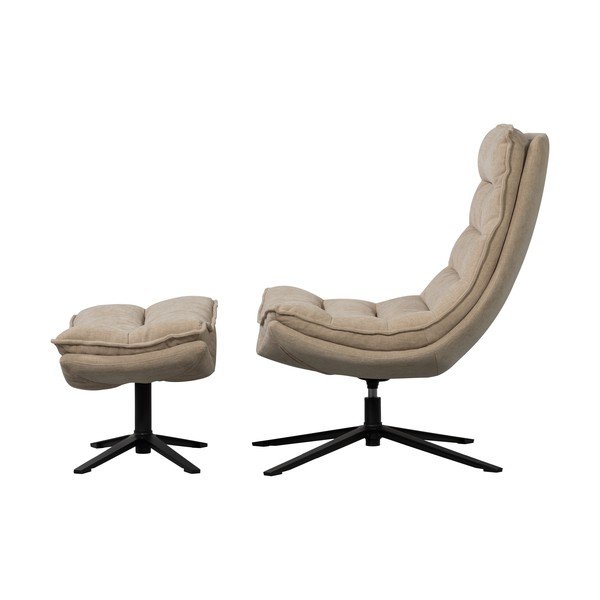 Poltrona con poggiapiedi di colore naturale girevole con rivestimento in ciniglia Kube – WOOOD-image-2