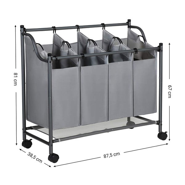 Cesto grigio con ruote e 4 segmenti per il bucato - Songmics-image-2