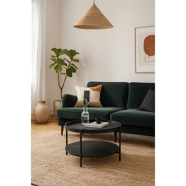 Tavolino da salotto rotondo nero con effetto rovere ø 64 cm Hagen – Bonami Essentials-image-1