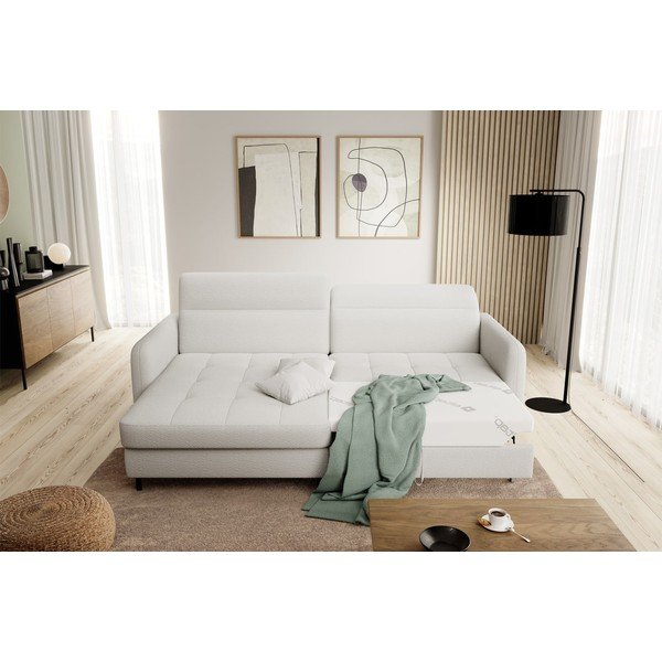 Divano angolare color crema allungabile/con contenitore (con penisola a sinistra/con chaise lounge) e rivestimento in bouclé Gomsi – ELTAP-image-1