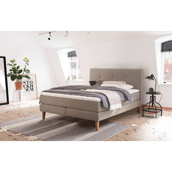 Letto boxspring beige 160x200 cm Stockholm - Meise Möbel-image-1