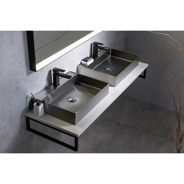 Lavabo argentato in acciaio inox 55x42 cm Aurum – Sapho-image-1