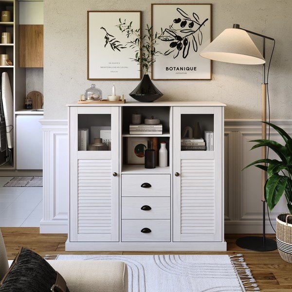 Armadietto bianco in pino massiccio 127x116x38 cm Edith – Støraa-image-1