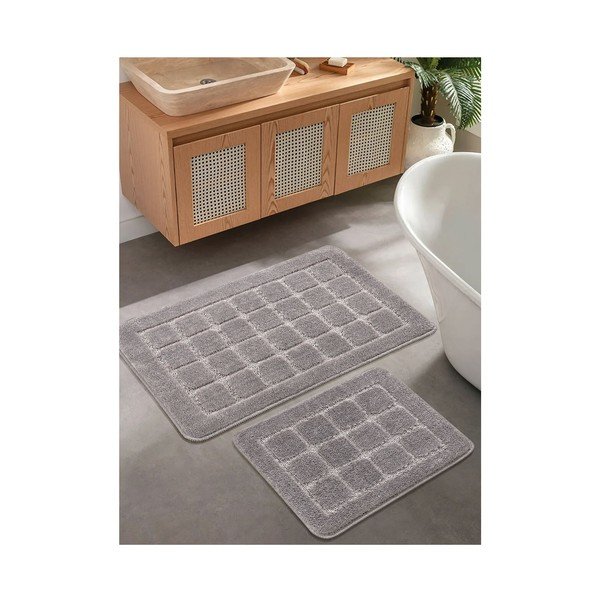 Set di tappetini per il bagno grigi 2 pz 50x80 cm Kareli – Foutastic-image-1