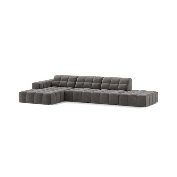 Divano angolare grigio (con penisola a sinistra/con chaise lounge) con rivestimento in velluto Chicago – Cosmopolitan Design-image-1