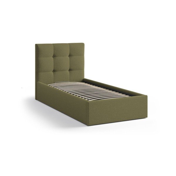 Letto singolo imbottito verde con contenitore con rete inclusa 90x200 cm Phaedra – Micadoni -image-2