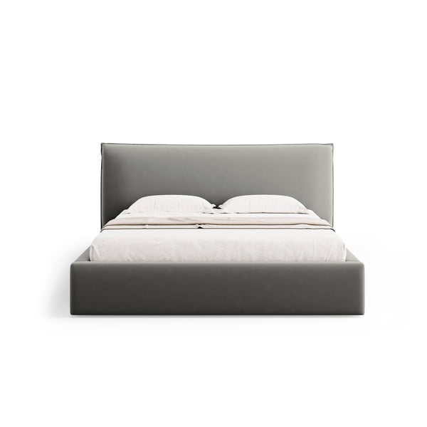 Letto matrimoniale imbottito grigio con contenitore e doghe 160x200 cm Elio - Milo Casa-image-3