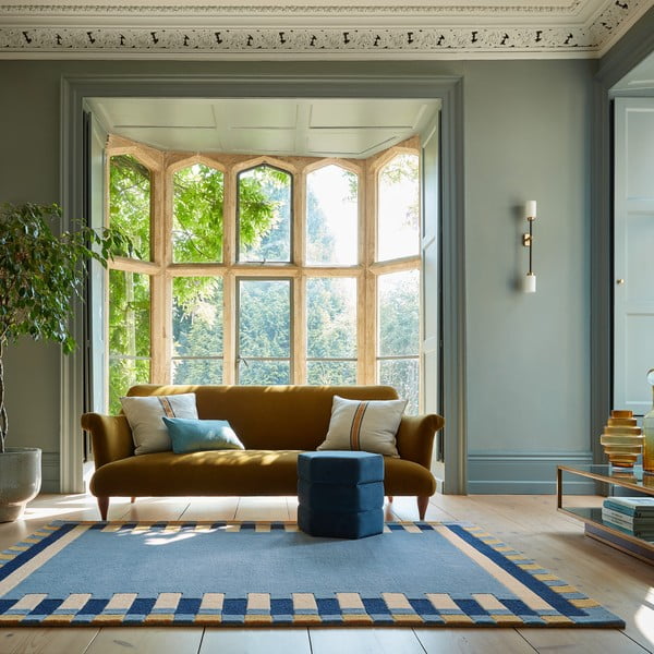 Tappeto blu in lana tessuto a mano 120x170 cm Kai Wool Border - Flair Rugs-image-1