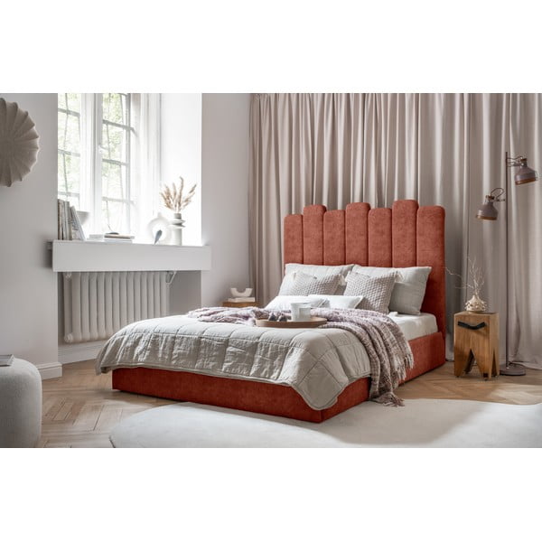 Letto matrimoniale imbottito con contenitore con griglia 160x200 cm in colore mattone Dreamy Aurora - Miuform-image-2