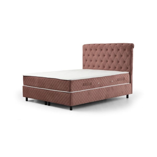 Letto boxspring alla francese rosa con contenitore 140x200 cm Sonata - Kalune Design