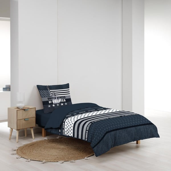 Set copripiumino e federa blu scuro in cotone per letto singolo 140x200 cm States – douceur d'intérieur-image-2