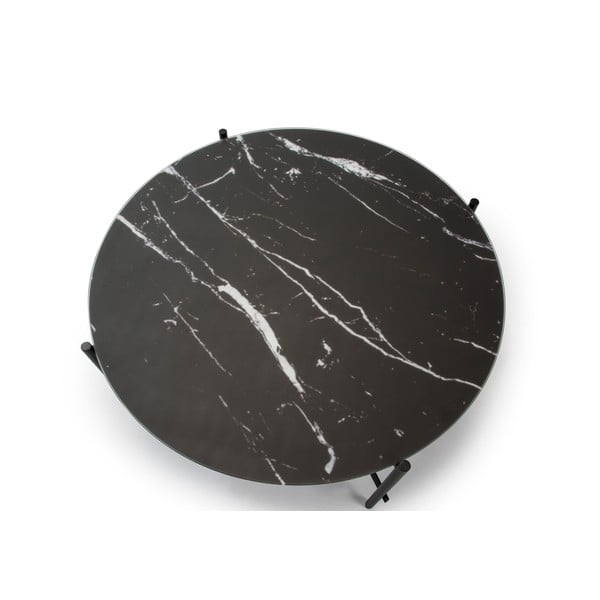 Tavolino nero con piano in vetro con decoro in marmo , ø 84 cm Kendall - Marckeric-image-3