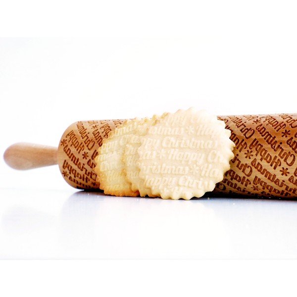 Mattarello con rilievo in legno Happy Christmas – Valek-image-1