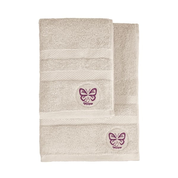Set di asciugamani per viso e corpo tipo terry beige in cotone 2 pz Hope – Foutastic