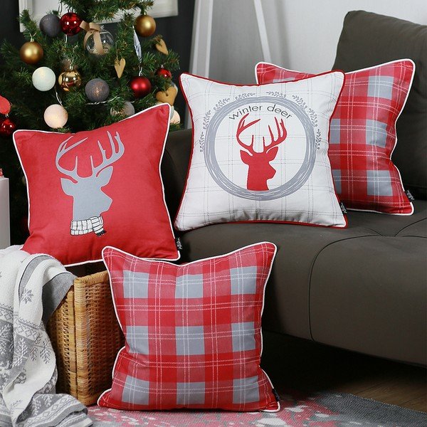 Federa rossa e grigia con motivo natalizio Mike & Co. NEW YORK Natale, 45 x 45 cm Honey - Mike & Co. NEW YORK-image-1