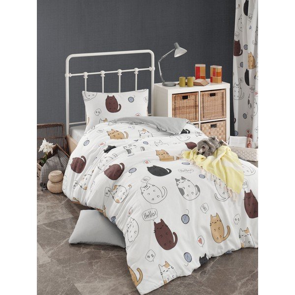 Lenzuola con lenzuolo per un letto singolo Eponj Home Hello Cats White, 160 x 220 cm - Mijolnir