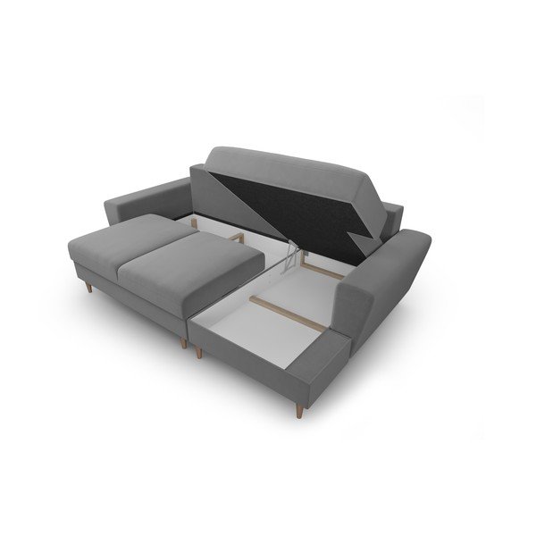 Divano angolare grigio chiaro allungabile e con contenitore (con penisola a destra/con chaise lounge) con rivestimento in velluto Kyoto – Cosmopolitan Design-image-3