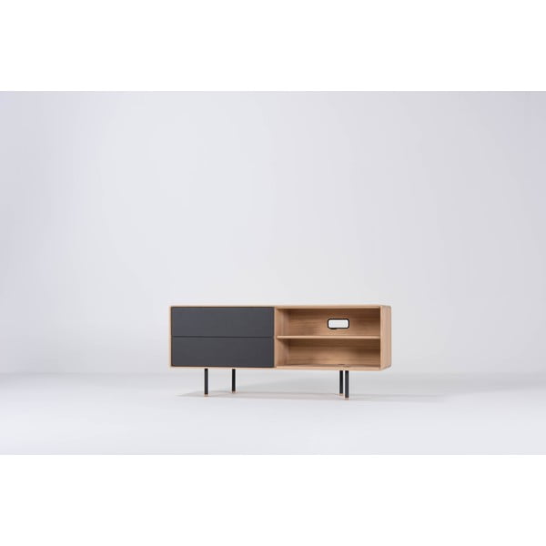 Mobile TV nero-colore naturale in rovere 150x64 cm Fina - Gazzda-image-4