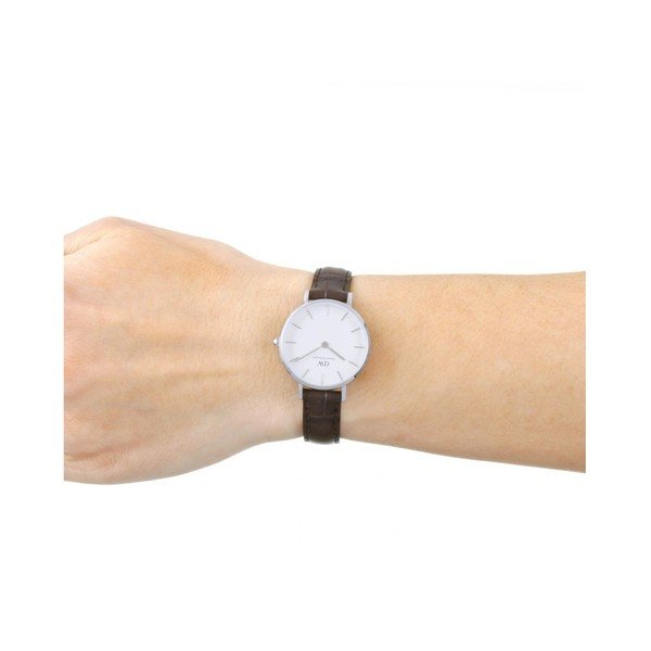 Orologio da donna con cinturino in pelle e quadrante bianco con dettagli argentati Petite York, ⌀ 28 mm - Daniel Wellington-image-1