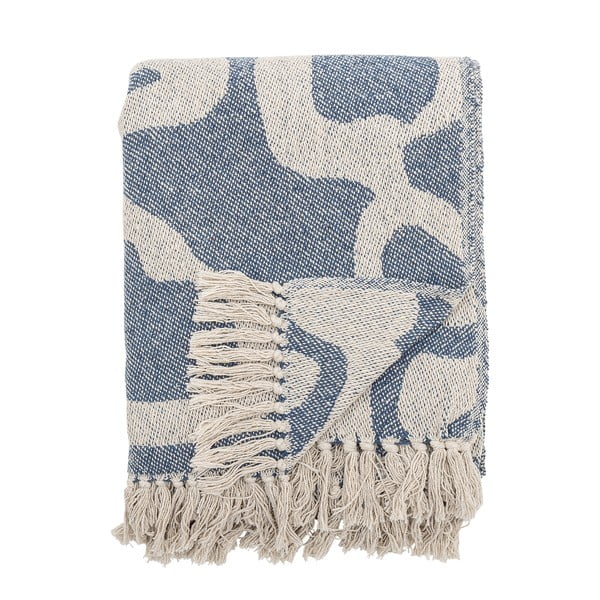 Coperta blu e beige in cotone riciclato 130x160 cm Salobre – Bloomingville-image-3