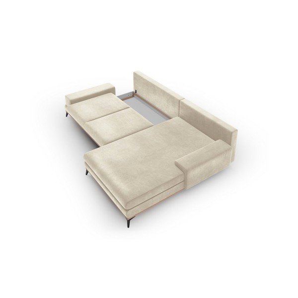 Divano letto angolare beige con rivestimento in velluto, angolo destro Astre - Windsor & Co Sofas-image-4