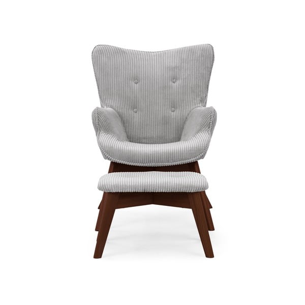 Poltrona con poggiapiedi grigia con rivestimento in velluto a coste Niko – Ropez-image-3