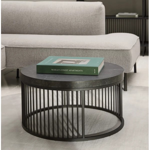 Tavolino rotondo nero con piano effetto marmo ø 65 cm Strington - Actona-image-1