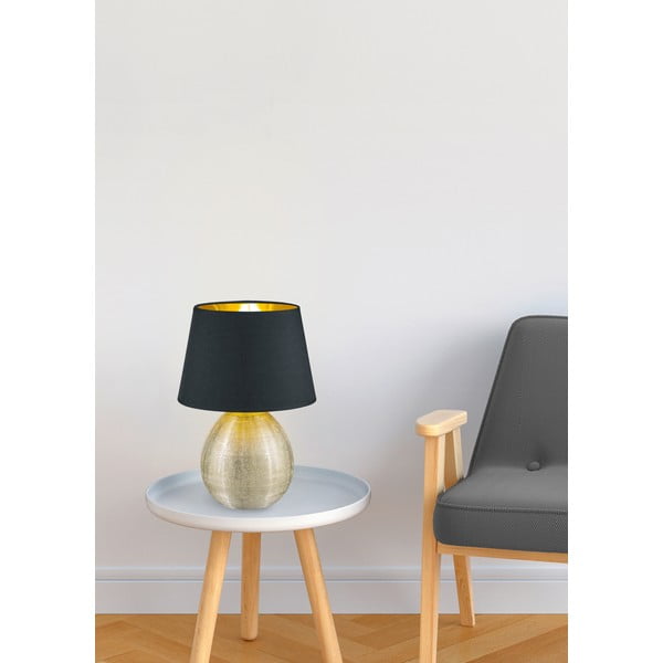 Lampada da tavolo in ceramica nera e tessuto, altezza 35 cm Luxor - Reality-image-2